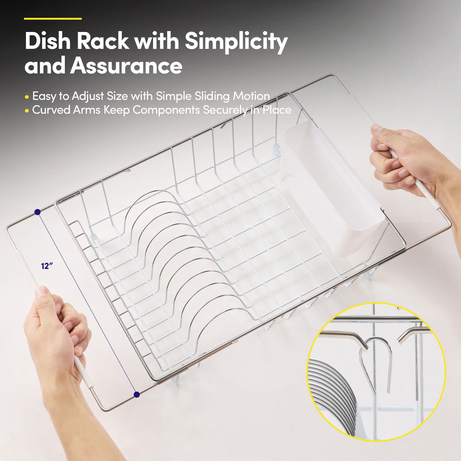Expandable 2-Piece Over the Sink Space Saving Dish Drying Rack with Utensil Holder, White