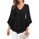 thumbnail image 1 of Lotusmile - Blusa elegante para mujer, de doble capa, con volantes, manga acampanada, manga 3/4, 1 of 3