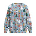 thumbnail image 5 of SCRAWLGOD Snowman Christmas Tree Bell BlueWomens Sweatshirts Polyester Crewneck Tops Long Sleeve Loose Fit Lightweight Fall Winter Drop Shoulder Casual Pullover with Pockets, L, 5 of 7