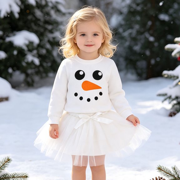 Baby Girls Dress Cartoon Long Sleeve Crew Neck Bow Elegant Soft Lightweight Christmas for Girls Dress Set