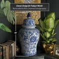 thumbnail image 4 of Red Lantern 32" Floral Blue & White Porcelain Temple Jar, 4 of 7