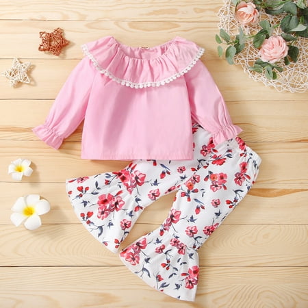 

Cathalem Infant Girls Outfits Toddler Baby Girls Two-piece Sets Long Sleeve Ruffle T-shirt Tops Baby Girl Receiving Blanket Set Childrenscostume Pink 6-12 Months