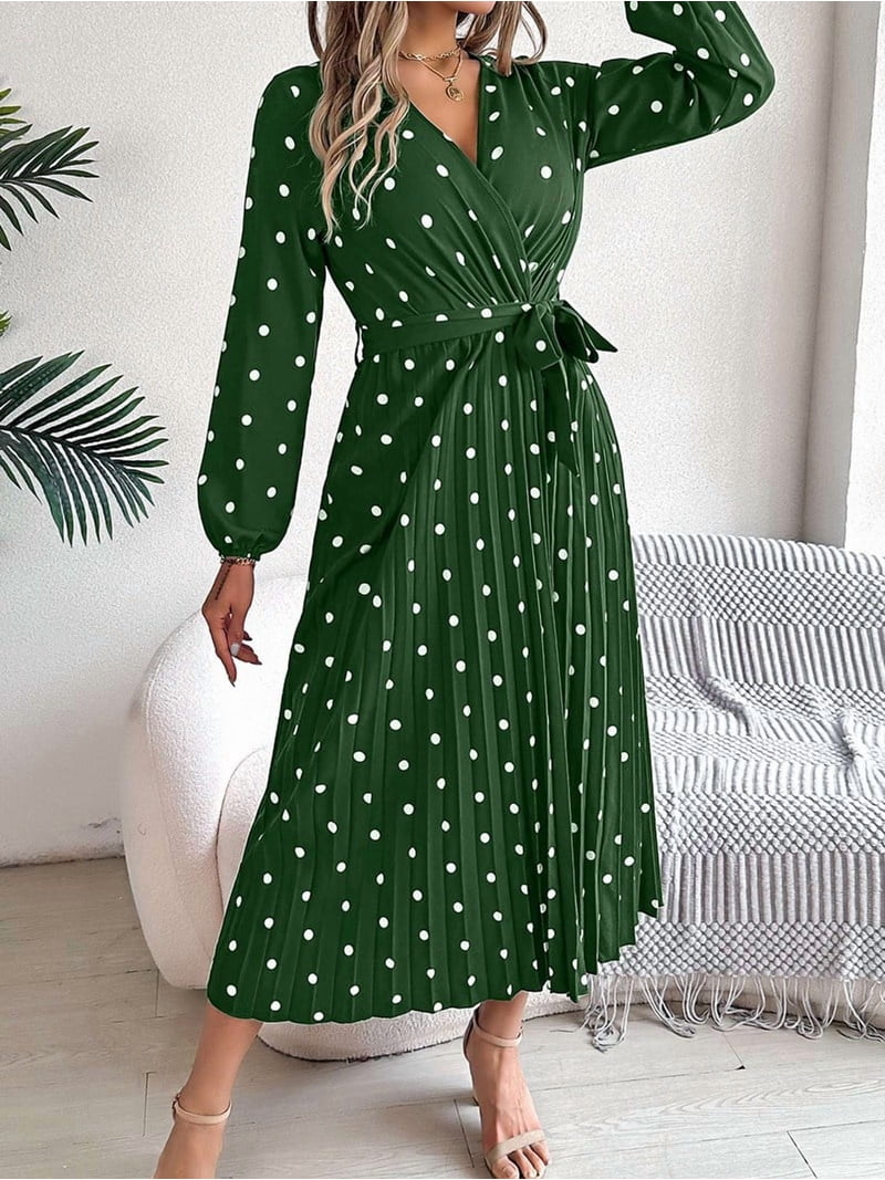 green polka dot wrap dress 70-80's Green polka dot faux wrap dress – Vida Antigua Collective main image 1