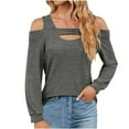 thumbnail image 2 of AXXD Basic Summer Tops for Women 2024 Trendy And Casual Solid Color Off-shoulder Patchwork Long-sleeved Loose T-shirt Top, 2 of 8