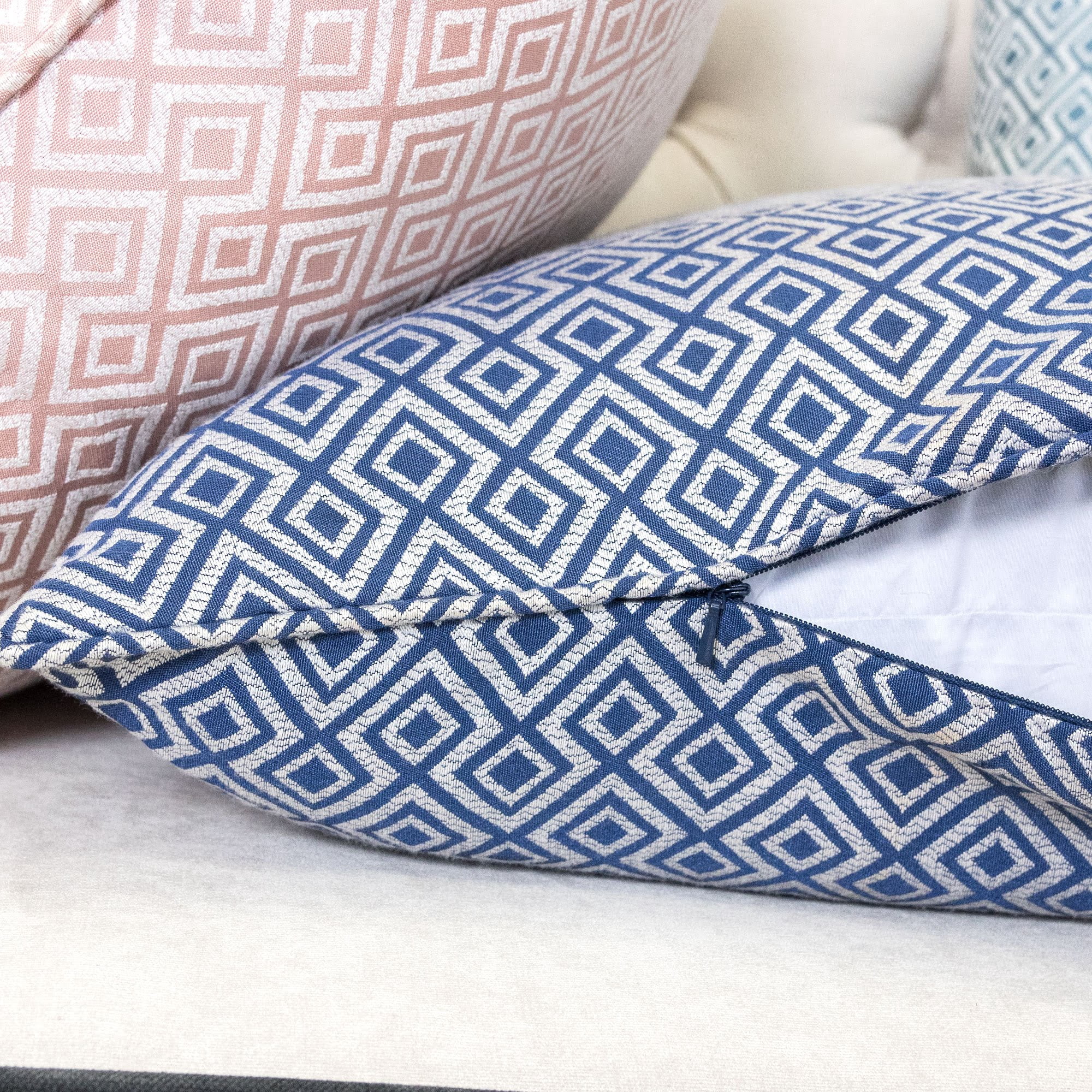 Jackie Navy Geometric Polyester 20 in. x 20 in. Throw Pillow