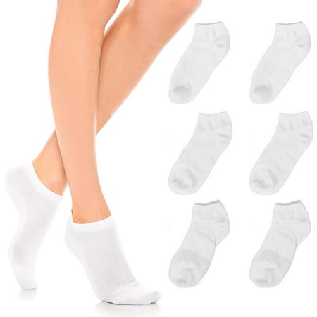 6 Pairs Womens Ankle Socks Low Cut Fit Crew Size 9-11 Sports White