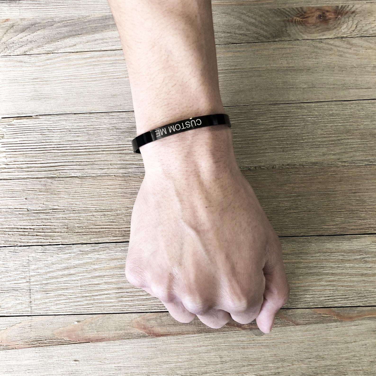 Anvia Custom Gift for Him Personalized Engraving Stainless Steel Matching His and Hers Cuff Bangle Free Engraving Bracelet with Gift Box Ships Next Day! [M-Black | W- Silver]