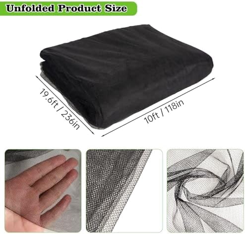 20x10Ft Mosquito Netting Garden Mesh Netting, Fly Bird Net Barrier Hunting Blind Plant Protecting Net, 3x6m Black