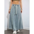 thumbnail image 5 of Women'S Casual Elastic High Waist A Line Long Maxi Flare Denim Skirt Light Blue L, 5 of 10
