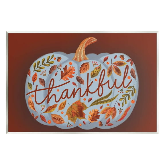 Thankful Leaf Patterned Pumpkin Holiday Graphic Art Unframed Art Print Wall Art