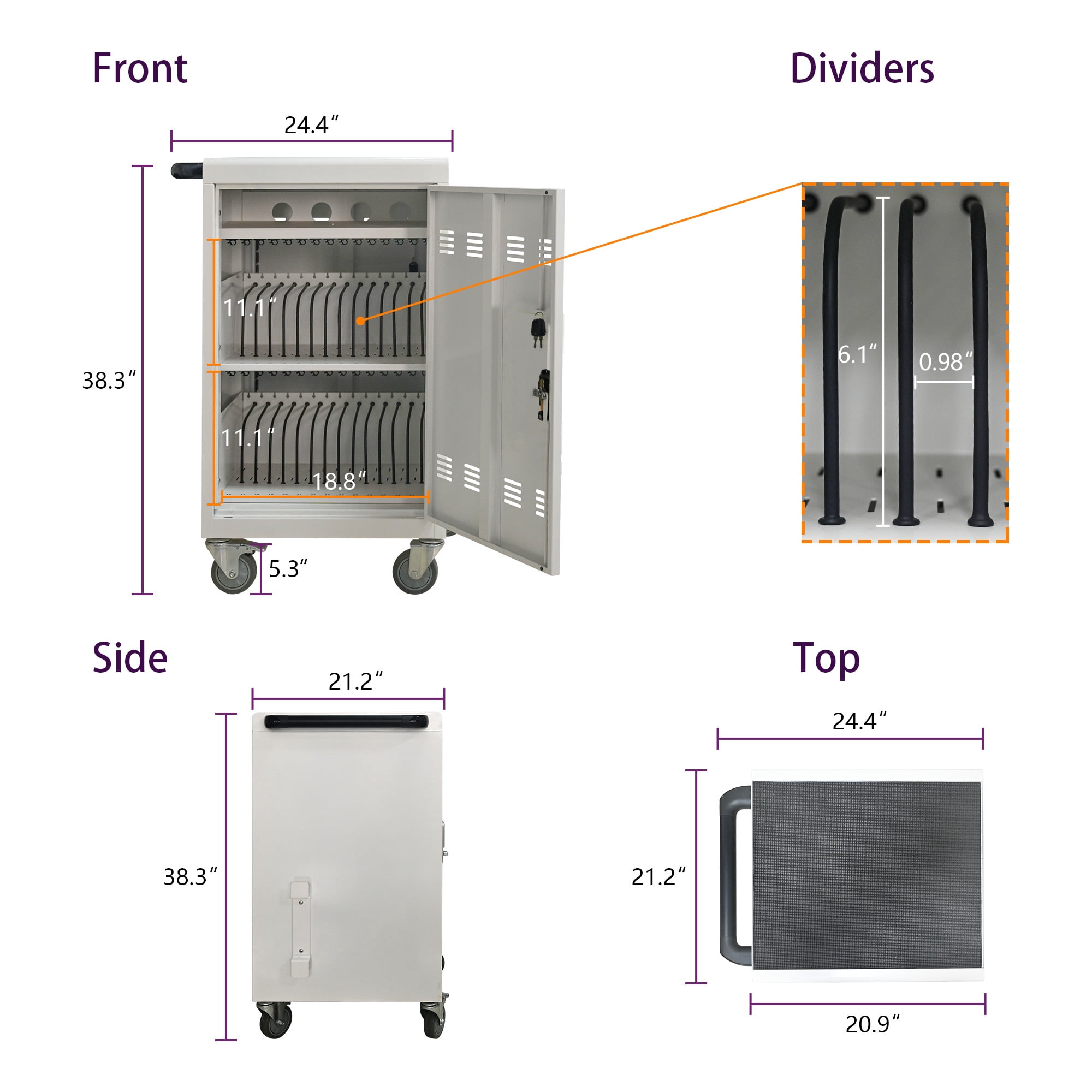 30+2 Bay Mobile School Charging Cart Station for Chromebook, Tablet and Laptop Computer with Power Strip Included