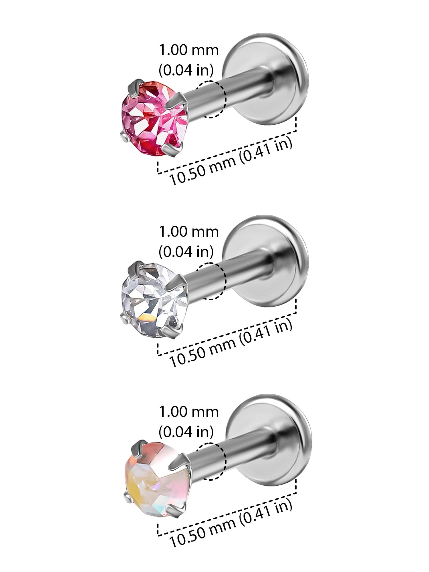 Women's Internally Threaded Prong Set Crystal Monroe Body Jewelry in Stainless Steel