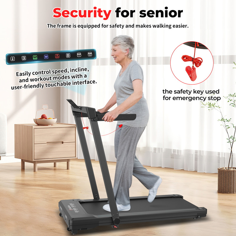Treadmill with Auto Incline 3 in 1 Folding Handle handrail, Under Desk Portable Walking Pad for Home Office,Walking Jogging Running Pad 2.5HP Low Noise with Remote Control, Black
