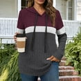 thumbnail image 3 of Otntypg Long Sleeve Hoodie Tunic Sweaters for Women Fall Casual Ribbed Knitted Drawstring Hooded Sweater Tops Loose Irregular Hem Blouses Wine L, 3 of 6