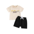 thumbnail image 2 of Aojekbee Baby Boys Summer Outfits Letter Print Short Sleeves T-Shirt and Elastic Shorts for 2 Piece Vacation Clothes Set, 2 of 10