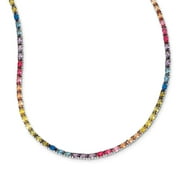 925 Sterling Silver Link Fancy Necklace Chain Prizma 18 inch Oval Colorful CZ 3.47 mm