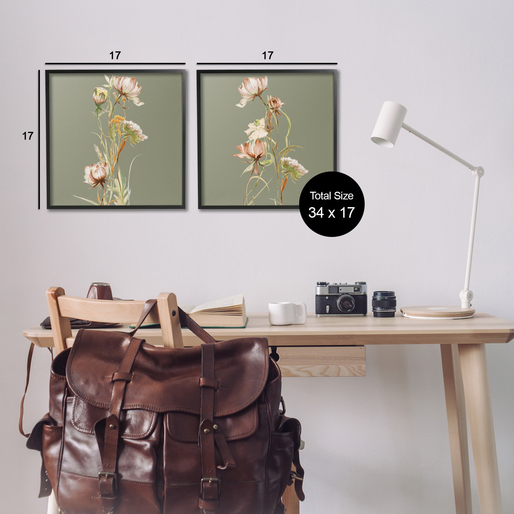 Stupell Industries Classic Blooms on Green Botanical & Floral Painting Black Framed Art Print Wall Art, 17 x 17, Set of 2