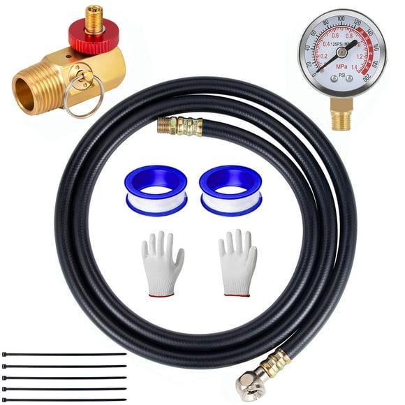 Breezliy 5 Feet Air Tank Repair Kit w/Safety Valve,Performance Tool W10058 Air Tank Repair Kit,Air Tank Valve Kit with Pressure Gauge and 5 Feet Air Tank Hose Assembly kit for Portable Carry Tank