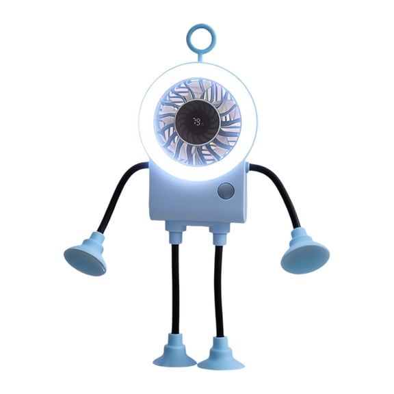 USB Desk Fan 5 Speeds Mini Rechargeable Personal Fan with LED Light Battery Display, Flexible Robot Design, Suction Feet Portable Quiet Cooling for Office, Travel, Car, Bedroom