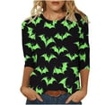 thumbnail image 3 of yoeyez Halloween Shirts for Women 3/4 Length Sleeve Women Shirt Vintage Cute Round Neck Casual Loose Tops Green,XXXL, 3 of 7