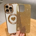 thumbnail image 3 of Compatible with iPhone 14 Pro 6.1 Inch Case with Magsafe, Plating Heart Glitter Magnetic Case for Women Girl TPU Camera Protection Back Cover for iPhone 14 Pro Gold, 3 of 13