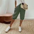 thumbnail image 7 of Bermuda Shorts for Women Length Drawstring Elastic Waist Linen Shorts Casual Summer Pedal Pushers with Pockets Army Green M, 7 of 7