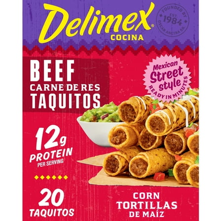 Delimex Beef Taquitos Frozen Snacks, 20 Count Box, 20 oz
