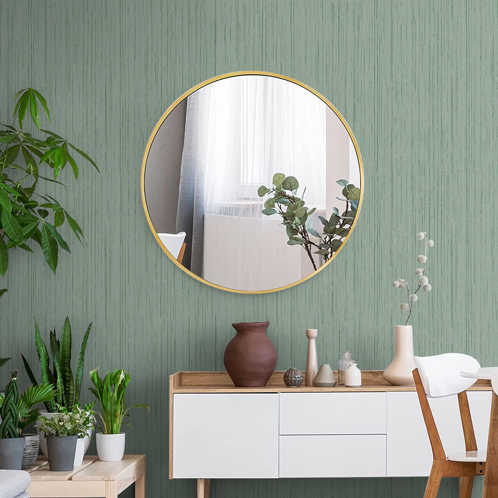 CHIHUT 17.7"x236" Light Green Wallpaper Grasscloth Peel and Stick Wallpaper Adhesive Vinyl Roll