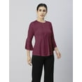 thumbnail image 2 of Moomaya Womens Solid Bell Sleeves Top, Round Neck Pleated Buttoned Viscose Top, 2 of 7