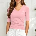thumbnail image 4 of GigrtiJin Women's Short Sleeve T Shirts Casual Slimming V Neck Basic T Shirts Womens Solid Color Pull On Cropped Going Out Tees, 4 of 8
