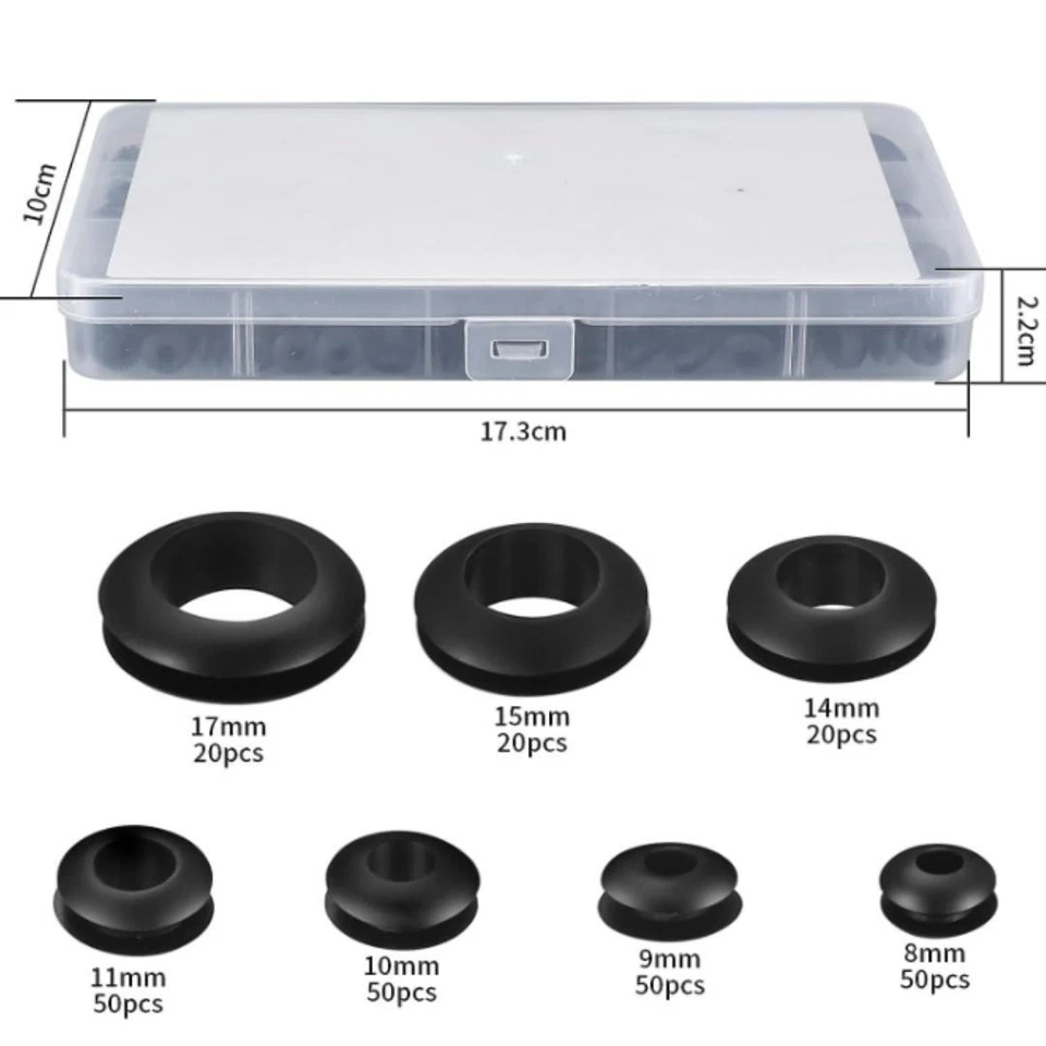 CIRCLE- 260Pcs Rubber Grommet Assortment Kit For Wiring Automotive Hardware Repair O Rin