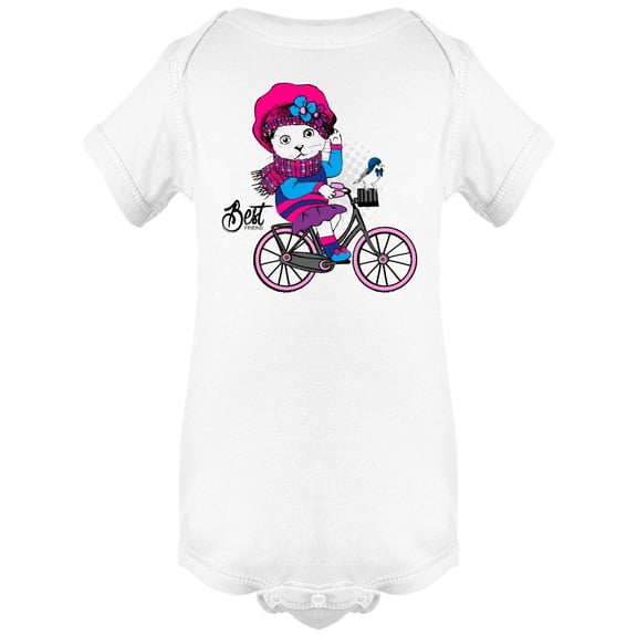 Cute Kitten On A Bike Cartoon Bodysuit Infant -Image by Shutterstock, 6 Months