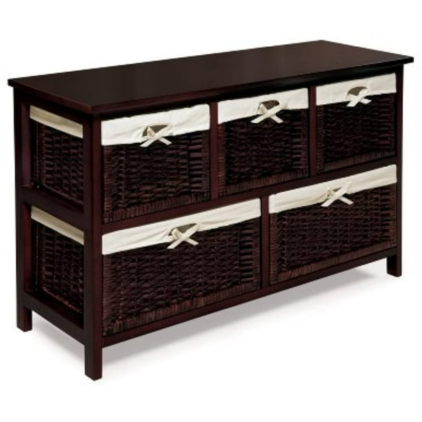 Five Drawer Storage Organization Unit with Lined Wicker Baskets