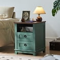 thumbnail image 4 of Joaxswe Farmhouse 18" Nightstand with Charging Station, Rustic Metal Wood End Tables with 2 Drawers, Adult Side Tables for Living Room, Green, 4 of 7