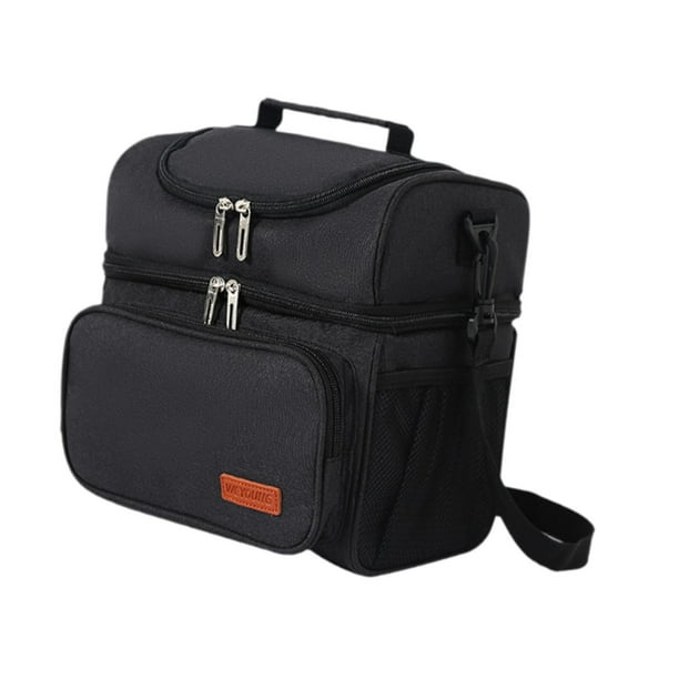 Bolsa térmica para lonchera, bolsa térmica de 2 capas, reutilizable, con correa extraíble. Negro