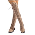 thumbnail image 6 of Hinvhai High Boots Lace up Flat Long Boot Winter Riding Boot Fashion Buckle Knee High Combat Boots Khaki 7.5(40), 6 of 9