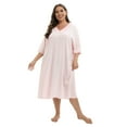 thumbnail image 2 of Xmarks Women Nightgowns V-neck Short Sleeve Loungewear Soft Lace Night Shirts Sleepwear Loose Plus Size Sleep Dress Pink XL-5XL, 2 of 6