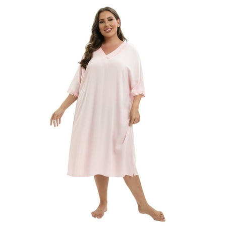 

Valcatch Women s Nightgown Lace Paneled Short Sleeves Oversized Nightdress Comfy Sleep Dress Plus Size