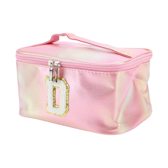 1 Pc Women Square Letter D Makeup Bag for Vacation Outdoor Activities Pink PU