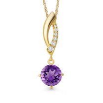 Gem Stone King 1.03 Ct Purple Amethyst G/H Lab Grown Diamond 14K Yellow Gold Pendant with Chain