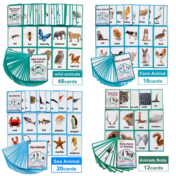 Tarjetas Flash de aprendizaje en inglés para niños, piezas del cuerpo de animales salvajes/de granja/marinos, juguetes Montessori, tarjetas de bebé, tarjetas de bolsillo para niños, preguardería