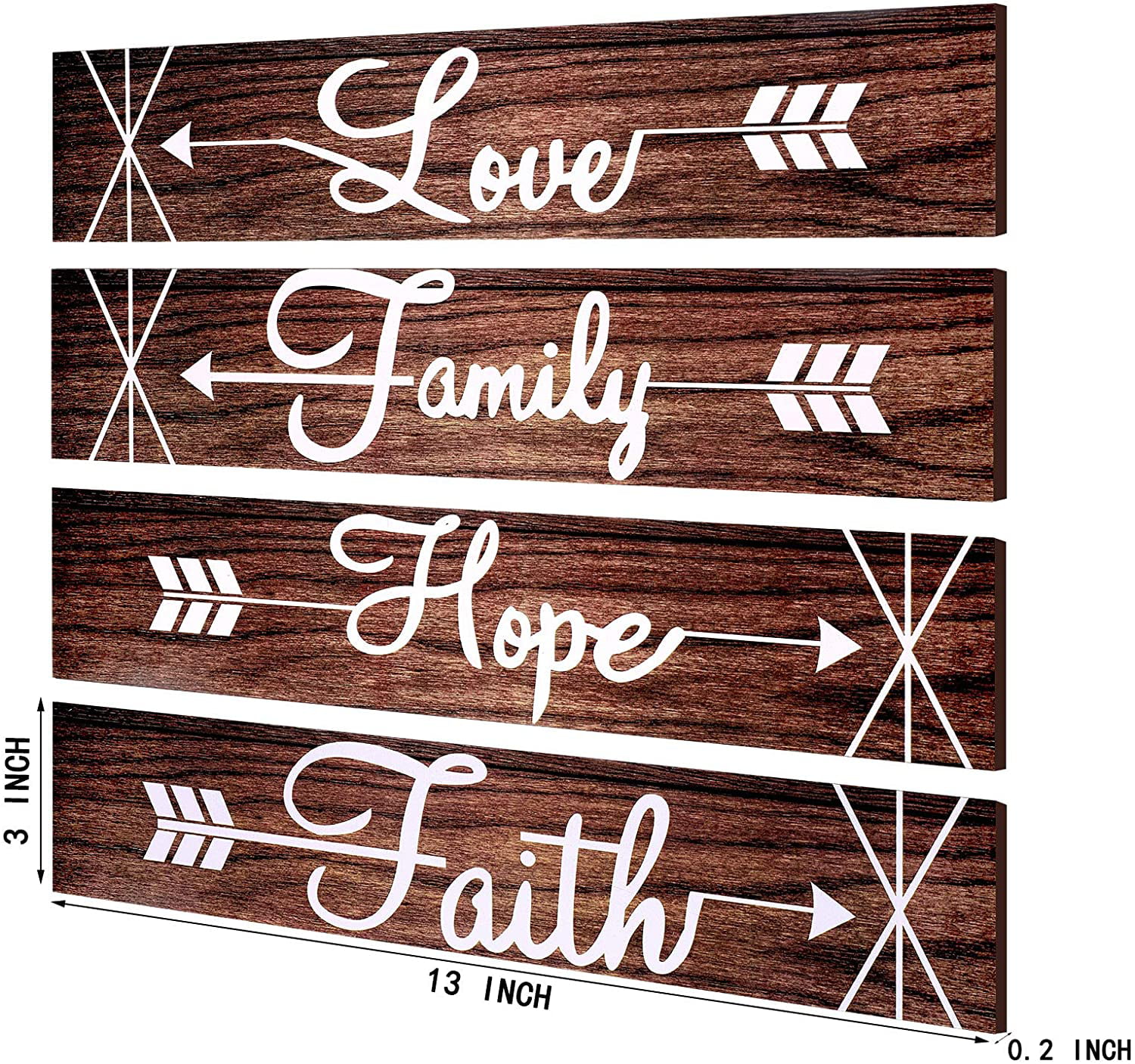 Brown 4 Pieces Rustic Wood Arrow Sign Wall Decor Faith Love Hope Family Signs Wooden Wall Signs Rustic Home Signs Farmhouse Entryway Sign for Living Room Bedroom Kitchen Farmhouse 13 x 3 Inch