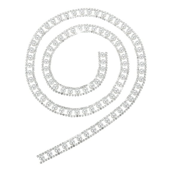 1Yard Pearl Rhinestone Trim,Crystal Pearl Beaded Trim Chain for DIY Crafts,Bridal Decorations,Bags Decoration