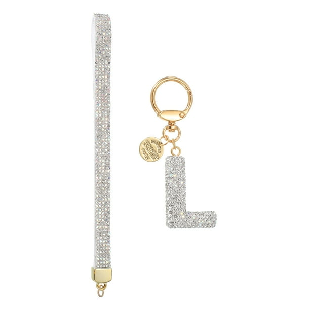 Llavero de Letra Inicial para Mujeres, Llavero de Alfabeto de Rhinestone L, Encanto de Llavero Brillante con Corazón para Accesorios de Mochila, Bolso, Llave de Coche, Lanyard, Blanco