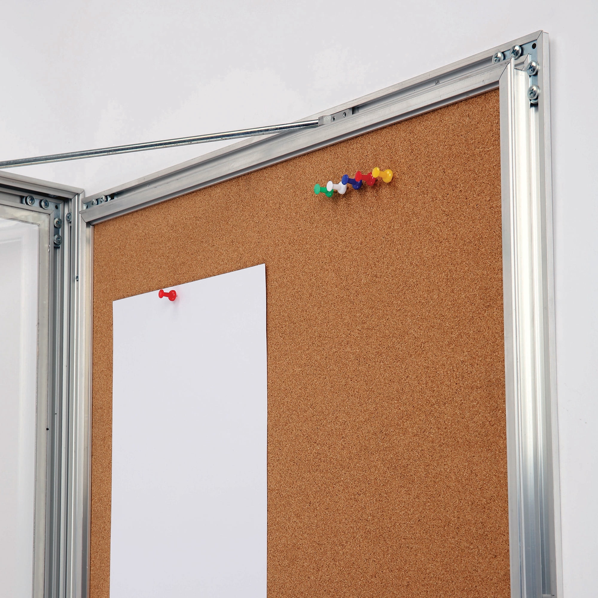 M&T Displays Enclosed Cork Bulletin Board 6x(8.5x11) Silver Aluminum Outdoor Noticeboard Display