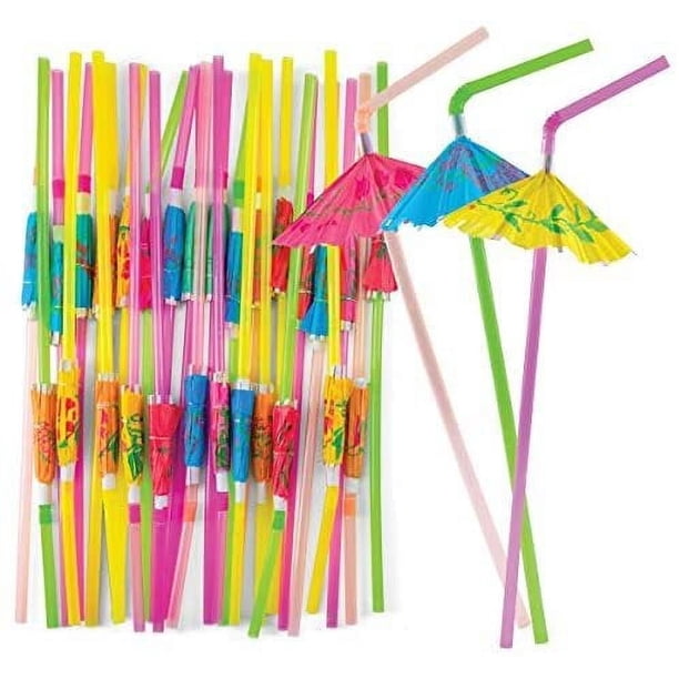 Pajitas para beber paraguas, 200 Uds., pajitas flexibles, pajitas flexibles/flexibles, pajitas de plástico largas de colores, pajitas de plástico desechables