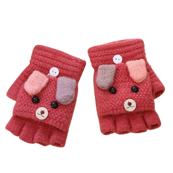 Virmaxy 1 Pairs Kids Winter Convertible Flip Top Gloves Knitted Fingerless Gloves with Mitten Cover for Girls Boys