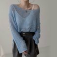 thumbnail image 4 of Women's Knitted Cover Up Sweater Top Casual Loose Hollow Out Meshes Long Sleeve Shirt Pullover Top 2024 Outfit, 4 of 9