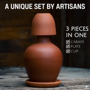 Natural Clay Water Pitcher, Unglazed Terracotta Carafe, 1.6 Qt, Brown
