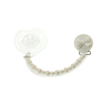 Baby Swarovski Pearls Pacifier Clip with Bow